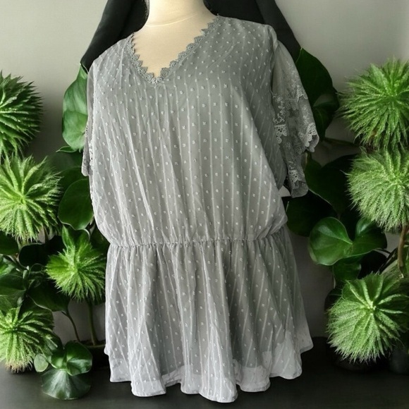 New!Elegant Lite Gray Lace Trim Women's Top size 30 or 6X - Picture 3 of 5